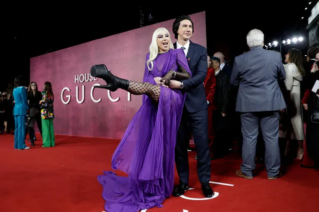 Lady Gaga and Adam Driver attend the UK Premiere Of “House of Gucci” at Odeon Luxe Leicester Square on November 09, 2021 in London, England. (Photo by John Phillips/Getty Images for Metro-Goldwyn-Mayer Studios and Universal Pictures)