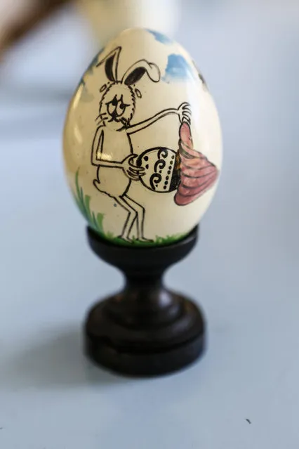 Painted egg for Easter displayed at Wayan Sadra's workshop on April 14, 2014 in Sukawati, Gianyar, Bali, Indonesia. (Photo by Putu Sayoga/Getty Images)