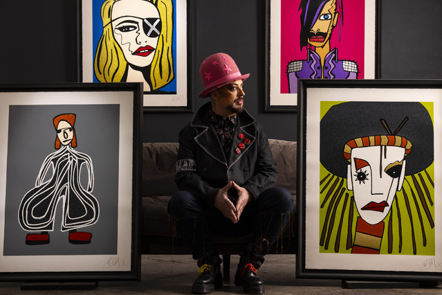 English singer, songwriter and DJ Boy George unveils a collection of artworks at Castle Fine Art as they go on sale worldwide on Friday, October 25, 2024. (Photo by David Parry/PA Media Assignments)