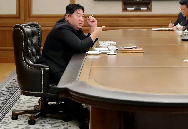 North Korean leader Kim Jong Un holds a meeting to discuss major issues arising in party work at the office building of the Central Committee of the Workers' Party of Korea (WPK) in Pyongyang, North Korea on June 12, 2022 in this photo released by the country's Korean Central News Agency. (Photo by KCNA via Reuters)