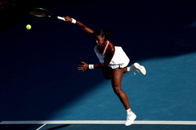 Tennis pro Alycia Parks serves to Greet Minnen during the ASB Classic in Auckland, New Zealand, on Thursday, January 2, 2025. (Photo by Phil Walter/Getty Images)