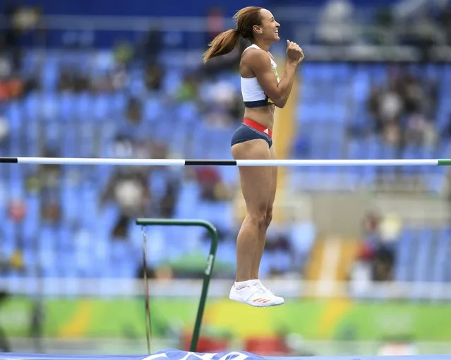 2016 Rio Olympics, Athletics,  Women's Heptathlon High Jump, Groups, Olympic Stadium, Rio de Janeiro, Brazil on August 12, 2016. Jessica Ennis-Hill (GBR) of Britain reacts. (Photo by Dylan Martinez/Reuters)