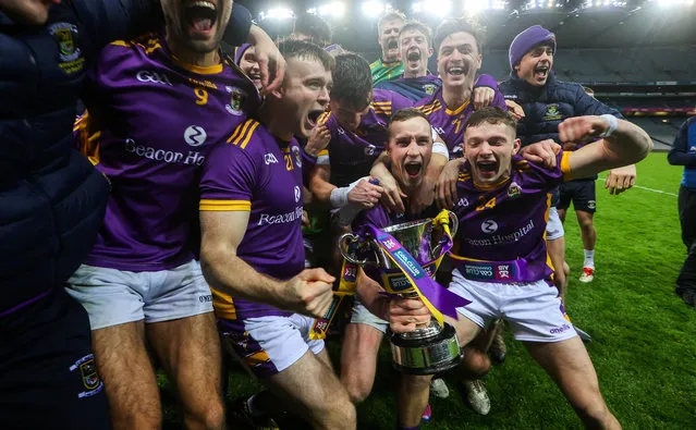 Kilmacud Crokes’ Shane Cunningham celebrates with the trophy after winning the AIB GAA Leinster Senior Club Football Championship Final at Croke Park, Dublin on December 4, 2022. (Photo by Ryan Byrne/INPHO)