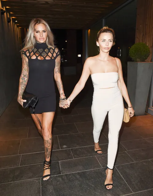 MTV Ex On The Beach star Jemma Lucy seen leaving San Carlo Restaurant in Manchester, UK on September 3, 2016 heading to Neighbourhood when her friend decided to pull up her dress revealing her knickers. (Photo by XposurePhotos.com)