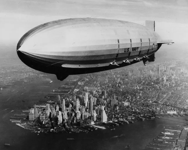In this photo provided by the U.S. Navy, the USS Macon is shown as it sails over lower Manhattan on October 9, 1933. (Photo by AP Photo/U.S. Navy)