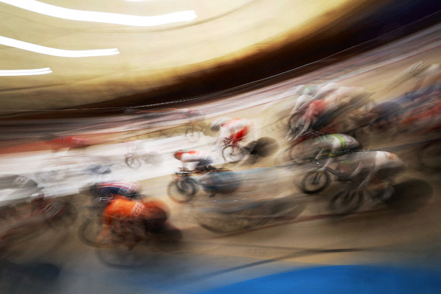 A general view of athletes in action during the women's cycling points race at the UCI Track World Championships in Santiago, Chile on October 26, 2025. (Photo by Agustin Marcarian/Reuters)
