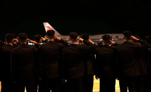 The plane carrying North Korean leader Kim Jong Un departs from Changi Airport, Singapore, June 12, 2018. (Photo by Ministry of Communications and Information, Singapore via Reuters)