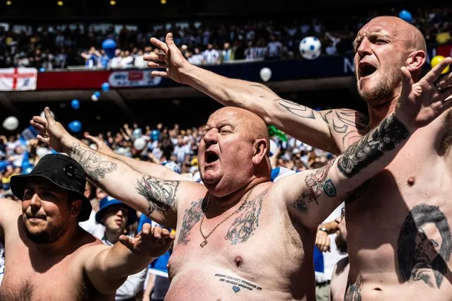 Sheffield Wednesday supporters enjoying the pre-match atmosphere during the Sky Bet League One Play Off Final match between Barnsley and Sheffield Wednesday at Wembley Stadium on May 29, 2023 in London, England. (Photo by Andrew Kearns - CameraSport via Getty Images)