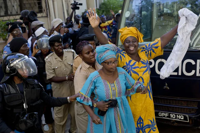 Political prisoners, including Ousainou Darboe, the head of the United Democratic Party arrive for their hearing at Gambia's supreme court in Banjul,, Monday, December 5, 2016. They had been arrested in April 2016 after they took part in a peaceful demonstration and sentenced to three years in prison. The appeals court ordered their release on bail, just days after strongman ruler Yahya Jammeh agreed to step aside after losing the presidential election to Adama Barrow. (Photo by Jerome Delay/AP Photo)