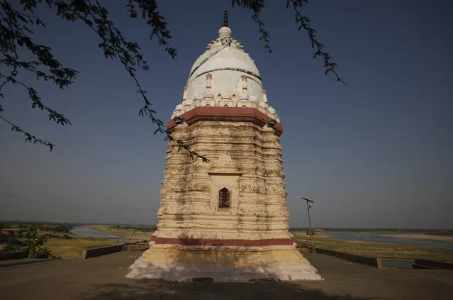 In this photo taken Tuesday, April 29, 2014, an old temple stands near the confluence of the Rivers Yamuna, seen on left, and Chambal, on right, in Bhareh village in the northern Indian state of Uttar Pradesh. (Photo by Altaf Qadri/AP Photo)