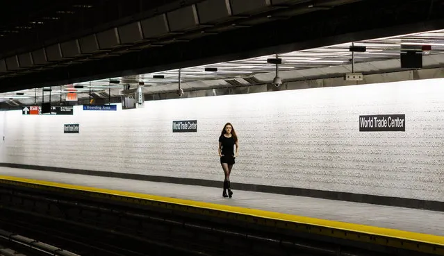A person walks through the newly reopened “WTC Cortland” subway station on the 1 line of the New York City subway system in New York, New York, USA, 14 September 2018. The station, which was heavily damaged on 11 September 2001 when it was named “Cortlandt Street”, has been closed for the last 17 years and reopened earlier this week when the Metropolitan Transit Authority finished the rehabilitation of the station. (Photo by Justin Lane/EPA/EFE)