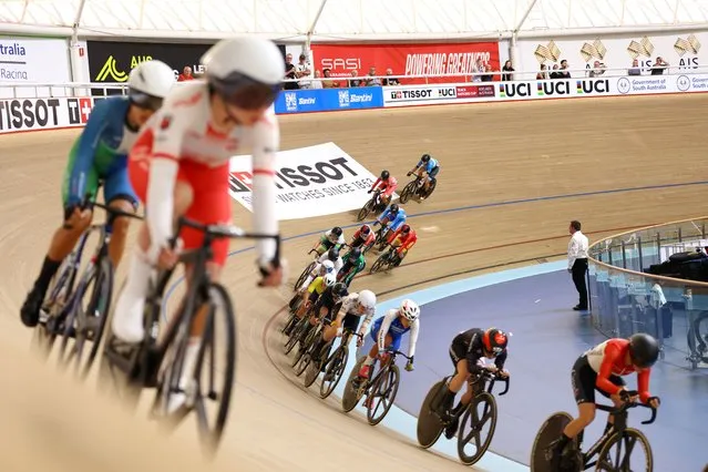 Riders compete in the Women’s Elimination race at the 2024 UCI Track Cycling Nations Cup in Adelaide, Australia, 04 February 2024. (Photo by Con Chronis/EPA)