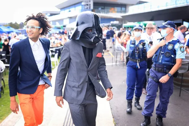 A man wearing a Darth Vader mask is seen during Sydney Racing at Royal Randwick Racecourse on November 02, 2021 in Sydney, Australia. (Photo by Mark Evans/Getty Images)