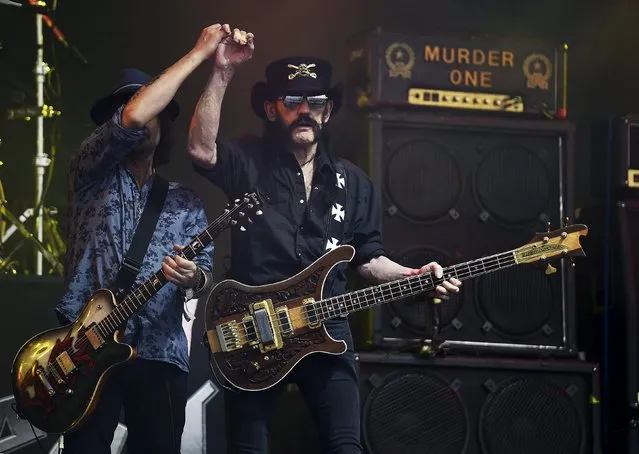 Members of Motorhead perform on the Pyramid stage during the Glastonbury Festival at Worthy Farm in Somerset, Britain, June 26, 2015. (Photo by Dylan Martinez/Reuters)