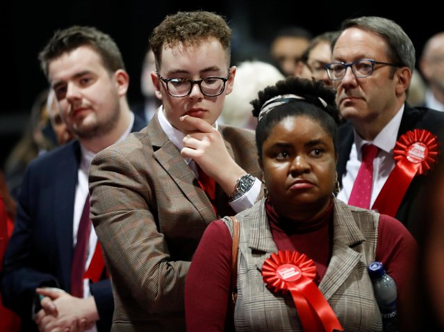 Labour Party supporters react at a counting centre for Britain's general election in Glasgow, Britain, December 13, 2019. (Photo by Russell Cheyne/Reuters)