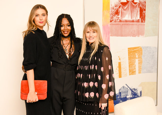 Maria Sharapova, Naomi Campbell and Architectural Digest Editor-in-Chief Amy Astley attend the magazine's 100th anniversary party at Pace Gallery, NYC on February 3, 2020. (Photo by Zach Hilty/BFA.com)