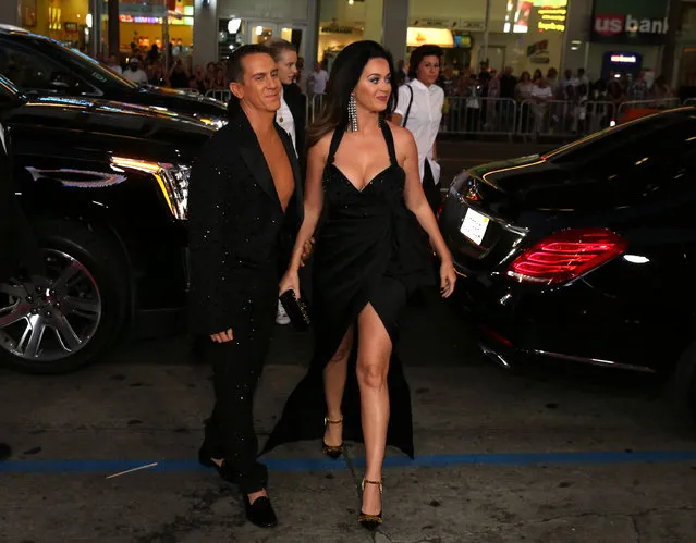 Jeremy Scott, left, and Katy Perry attend the World Premiere of JEREMY SCOTT: THE PEOPLE'S DESIGNER, presented by The Vladar Company and Quintessentially at the TCL Chinese Theatre on Tuesday, September 8, 2015, in Hollywood, Calif. (Photo by Matt Sayles/Invision for The Vladar Company/AP Images)