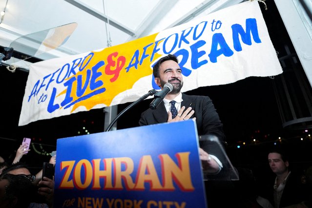 New York mayoral candidate Zohran Mamdani speaks at his election-night watch party on Wednesday, June 25, 2025. Mamdani held a clear lead in the Democratic primary, and former New York Gov. Andrew Cuomo told supporters he had called Mamdani and conceded the primary. (Photo by David Delgado/Reuters)