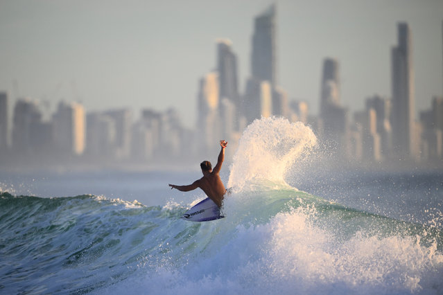 Morgan Cibilic of Australia surfs prior to the start of the Bonsoy Gold Coast Pro on May 08, 2025 in Gold Coast, Australia. (Photo by Matt Roberts/Getty Images)