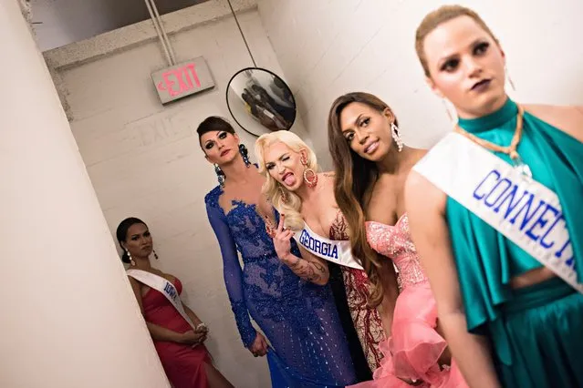 Kylie Love from Georgia hams it up for the camera while waiting to take the stage for the final number at the TransNation Festival's 15th Annual Queen USA Transgender Beauty Pageant at The Theatre at Ace Hotel on October 22, 2016 in Los Angeles, California. (Photo by Melissa Lyttle/The Guardian)