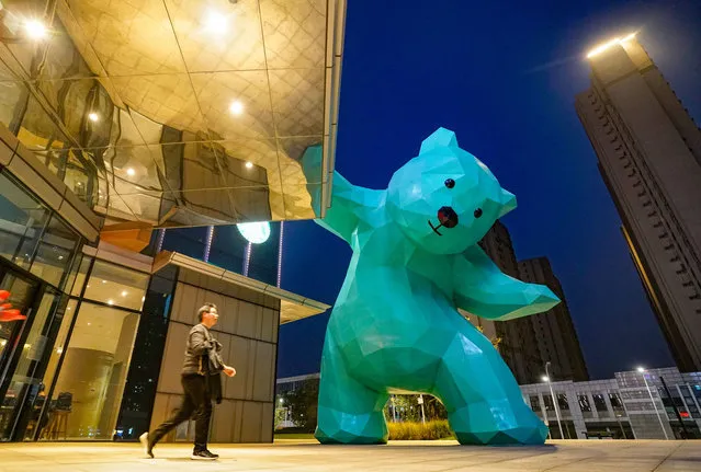 A giant bear installation stands at the entrance of Vanke Mall on November 26, 2020 in Zhengzhou, Henan Province of China. (Photo by Ma Jian/VCG via Getty Images)