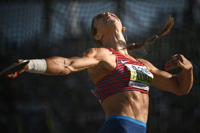 USA's Valarie Allman competes in the women's discus throw final during the World Athletics Championships at Hayward Field in Eugene, Oregon on July 20, 2022. (Photo by Ben Stansall/AFP Photo)