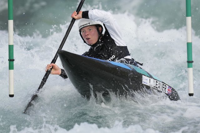 Britain's Lois Leaver paddles the course in a kayak at Lee Valley Whitewater Centre in London, Wednesday, April 24, 2024. Britain's best canoe slalom athletes are set to embark on the 2024 international season which will culminate in the Olympic Games in July. World Champions Joe Clarke MBE, Mallory Franklin and Kimbeley Woods alongside Tokyo finalist Adam Burgess have already booked their spots at Paris 2024. (Photo by Kirsty Wigglesworth/AP Photo)