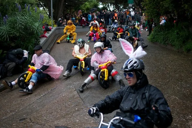 Despite severe congestion and slick road conditions, weaving through San Francisco traffic has never been more fun than at the annual Bring Your Own Big Wheel race. (Photo by Sol Neelman)