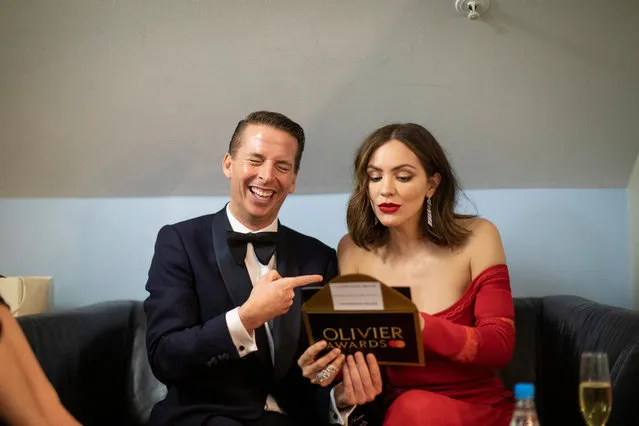 Jack McBrayer and Katharine McPhee attend The Olivier Awards 2019 with Mastercard at The Royal Albert Hall on April 7, 2019 in London, England. (Photo by David Levene/The Guardian)