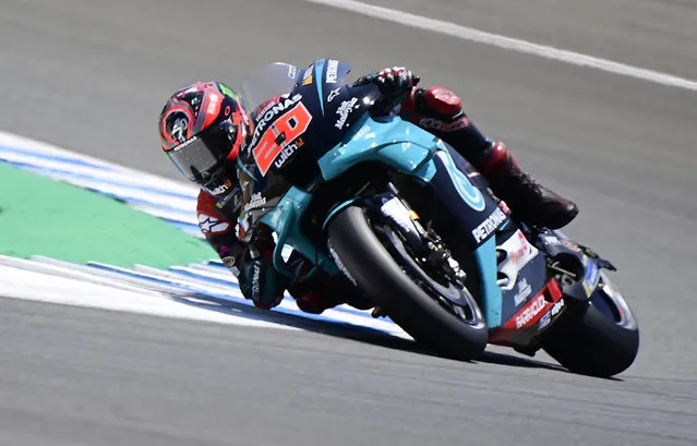 Petronas Yamaha SRT's French rider Fabio Quartararo competes during the MotoGP qualifying session of the Spanish Grand Prix at the Jerez racetrack in Jerez de la Frontera on July 18, 2020. (Photo by Javier Soriano/AFP Photo)