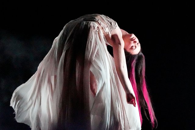 Eden Golan of Israel performs the song Hurricane during the dress rehearsal for the final of the Eurovision Song Contest in Malmo, Sweden on May 11, 2024. Golan, 21, had been ordered by Israel’s national security agency to stay in her hotel room between performances and was ushered to dress rehearsals in a convoy of cars. (Photo by Martin Meissner/AP Photo)