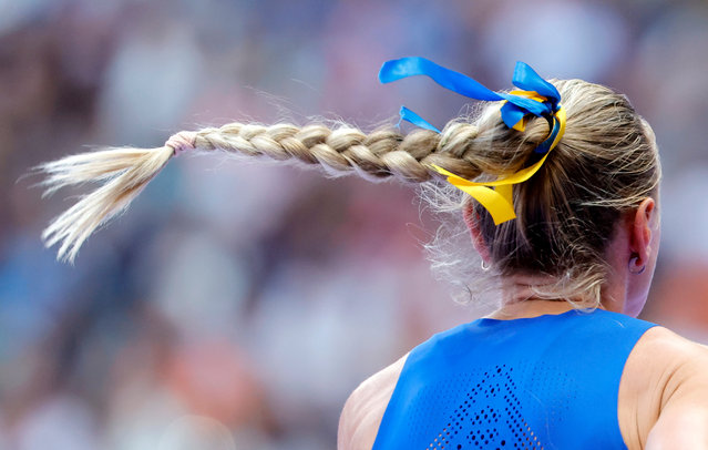 Anna Ryzhykova of Ukraine at the start of her run in the Women 400m Hurdles repechage of the Athletics competitions in the Paris 2024 Olympic Games, at the Stade de France stadium in Saint Denis, France, 05 August 2024. (Photo by Ronald Wittek/EPA/EFE)
