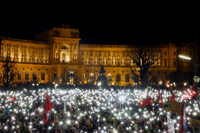 Protesters demonstrate against far-right Freedom Party (FPO) in Vienna, Austria, on January 9, 2025. (Photo by Lisa Leutner/Reuters)