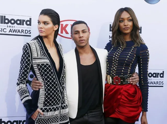 Model Kendall Jenner (L), designer Olivier Rousteing and model Jourdan Dunn arrive at the 2015 Billboard Music Awards in Las Vegas, Nevada May 17, 2015. (Photo by L. E. Baskow/Reuters)