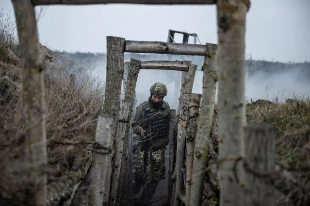 A new recruit of the 1st Da Vinci Wolves Separate Mechanized Battalion, named after Dmytro Kotsiubailo, attends a military exercise in an undisclosed location in Central Ukraine on March 12, 2024. (Photo by Viacheslav Ratynskyi/Reuters)