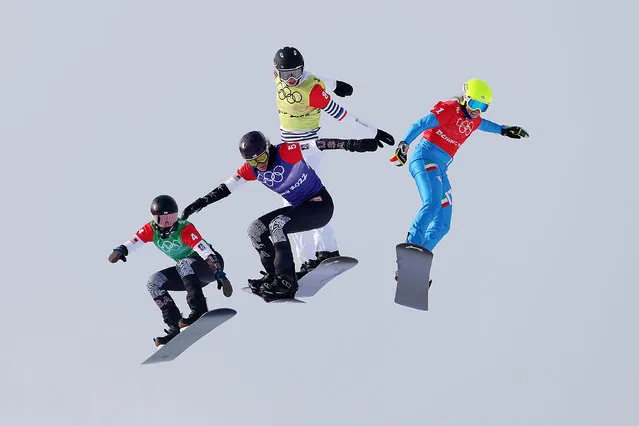 (L-R) Stacy Gaskill of Team United States, Lindsey Jacobellis of Team United States, Chloe Trespeuch of Team France and Michela Moioli of Team Italy compete during the Women's Snowboard Cross Semifinals on Day 5 of the Beijing 2022 Winter Olympic Games at Genting Snow Park on February 09, 2022 in Zhangjiakou, China. (Photo by Ezra Shaw/Getty Images)