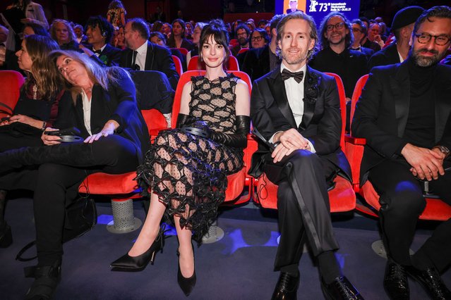 American actress Anne Hathaway and husband Adam Shulman attend the “She Came to Me” premiere and Opening Ceremony red carpet during the 73rd Berlinale International Film Festival Berlin at Berlinale Palast on February 16, 2023 in Berlin, Germany. (Photo by Gerald Matzka/Getty Images)