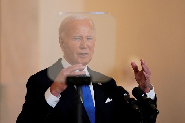 U.S. President Joe Biden delivers remarks after the U.S. Supreme Court ruled on former U.S. President and Republican presidential candidate Donald Trump's bid for immunity from federal prosecution for 2020 election subversion, at the White House in Washington, U.S., July 1, 2024. (Photo by Elizabeth Frantz/Reuters)