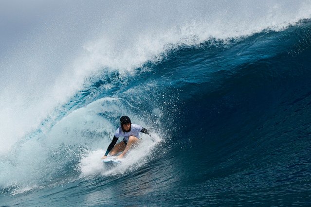 Australian surfer Molly Picklum takes part in a surfing training session in Teahupo'o, on the French Polynesian Island of Tahiti on July 21, 2024, ahead of the Paris 2024 Olympic Games. (Photo by Ben Thouard/AFP Photo)