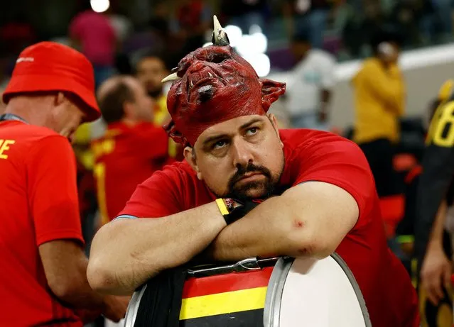 A Belgium fan looks on during the FIFA World Cup Qatar 2022 Group F match between Croatia and Belgium at Ahmad Bin Ali Stadium on December 1, 2022 in Doha, Qatar. (Photo by Stephane Mahe/Reuters)