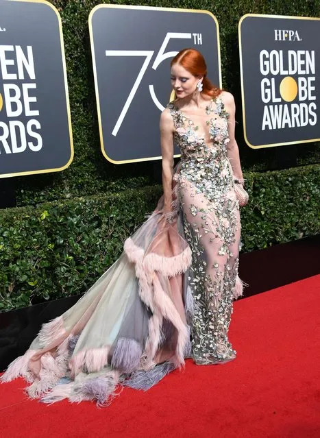 German fashion model Barbara Meier arrives for the 75 th Golden Globe Awards on January 7, 2018, in Beverly Hills, California. (Photo by Valerie Macon/AFP Photo)