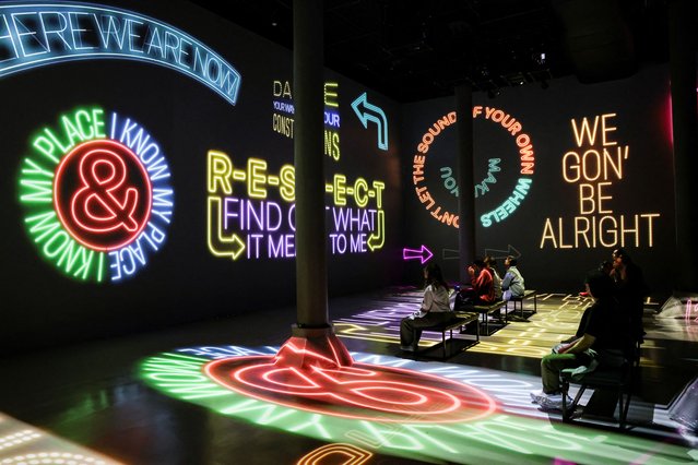 Screen displays during Rolling Stone presents: AMPLIFIED exhibition at ARTECHOUSE in New York City, U.S. May 29, 2025. (Photo by Jeenah Moon./Reuters)