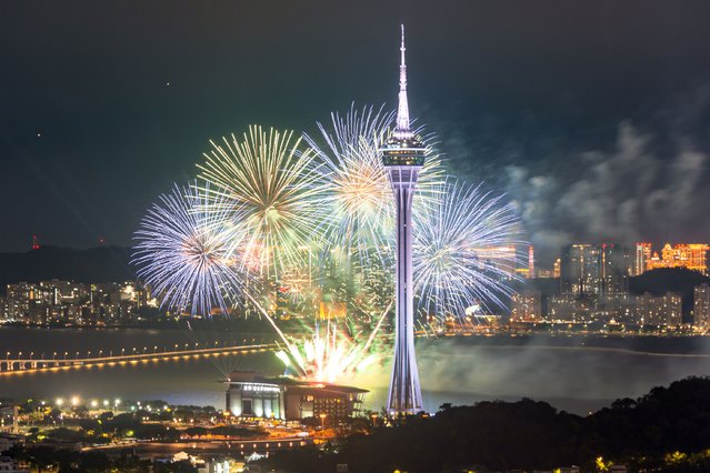Splendid fireworks light up the night sky on September 6, 2025 in Macao, China. The 33rd Macao International Fireworks Display Contest, organized by the Macao Special Administrative Region (SAR) government tourism office (MGTO), got underway on Saturday night, drawing large crowds of residents and tourists. (Photo by Deng Guohui/VCG via Getty Images)