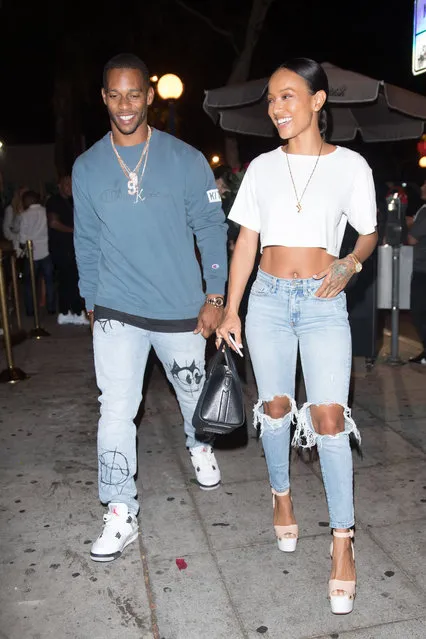Karrueche Tran and her boyfriend Victor Cruz are both spotted leaving Delilah in West Hollywood on July 2, 2018. (Photo by Mr. Canon/Splash News and Pictures)