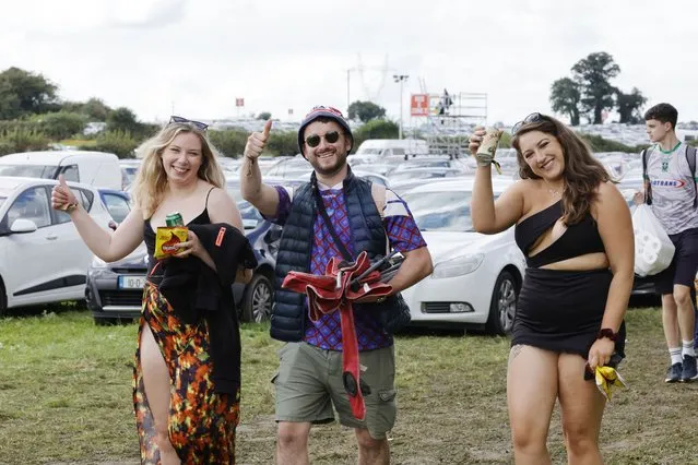 Orla Shelly, Rian McDonald and Aoife O’Gorman from Louth and Clare respectively arriving on the first day of Electric Picnic 2023 on September 1, 2023. (Photo by Alan Betson/The Irish Times)