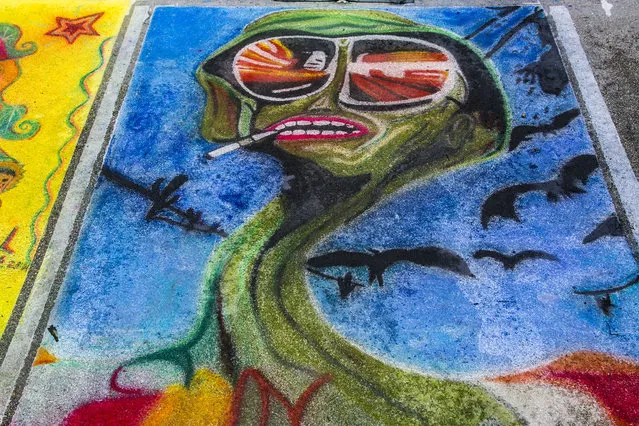 Liz Dias, of Lake Worth, created art from the movie “Fear and Loathing in Las Vegas”, based on the book by Hunter S. Thompson. (Photo by Greg Lovett/The Palm Beach Post)