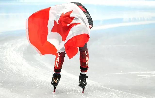 Steven Dubois of Team Canada reacts during the Men's Short Track Speed Skating 1500m Final A on Day five of the Beijing 2022 Winter Olympic Games at Capital Indoor Stadium on February 9, 2022 in Beijing, China. (Photo by Aleksandra Szmigiel/Reuters)