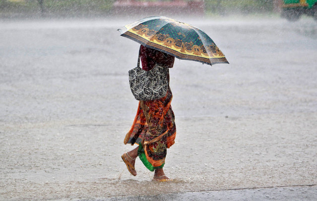 A woman walks along a road during heavy rains in Agartala, India May 18, 2016. (Photo by Jayanta Dey/Reuters)