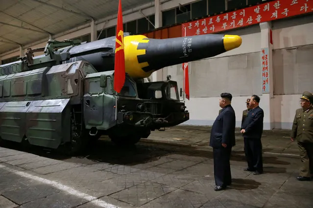 North Korean leader Kim Jong Un inspects the long-range strategic ballistic rocket Hwasong-12 (Mars-12) in this undated photo released by North Korea's Korean Central News Agency (KCNA) on May 15, 2017. (Photo by Reuters/KCNA)
