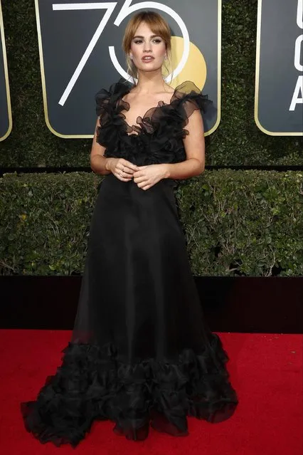 Lily James attends The 75th Annual Golden Globe Awards at The Beverly Hilton Hotel on January 7, 2018 in Beverly Hills, California. (Photo by Frederick M. Brown/Getty Images)